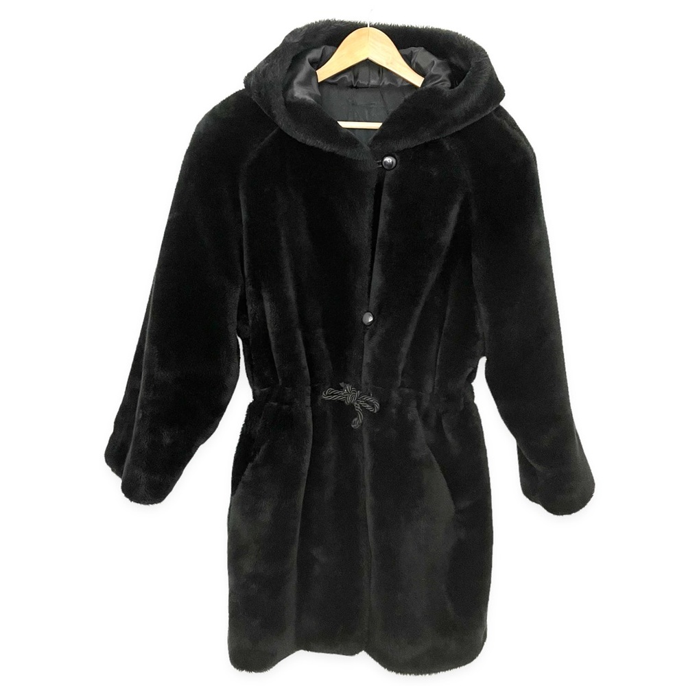 *SOLD* Gorgeous Vintage 90s Black Faux Fur Button Down Coat - Picture 5 of 8